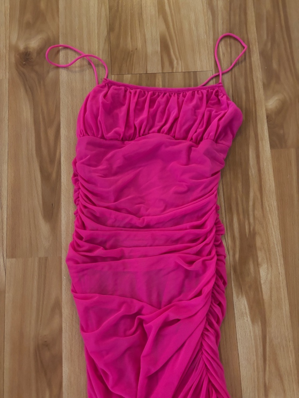 Never Worn Hot Pink Ruched Spaghetti Strap Dress